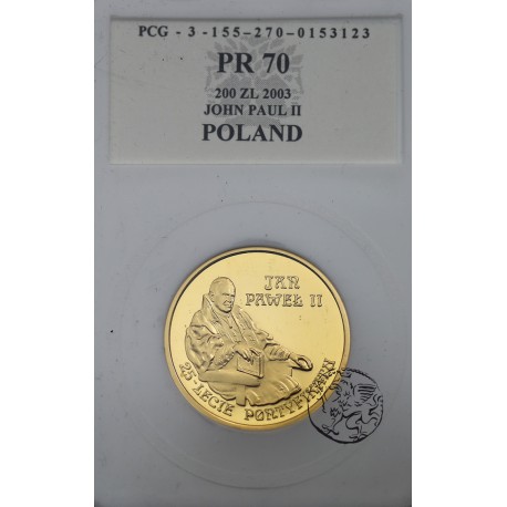 Polska, 200 zł, 2003, Jan Paweł II, 25-lecie Pontyfikatu, PCG PR 70