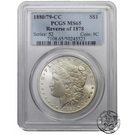 USA, 1 dolar, 1880/79 CC, PCGS MS 65, Revers 1878